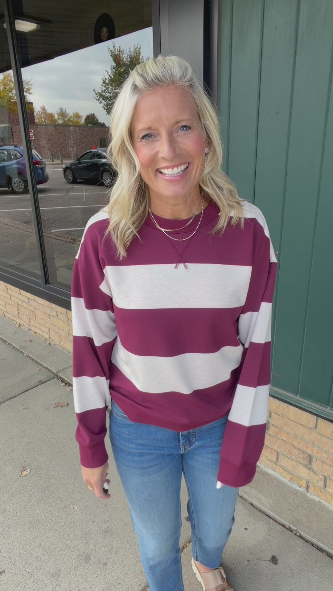 Wine Multi Stripe Stride Top Top - Sweatshirt THREAD & SUPPLY