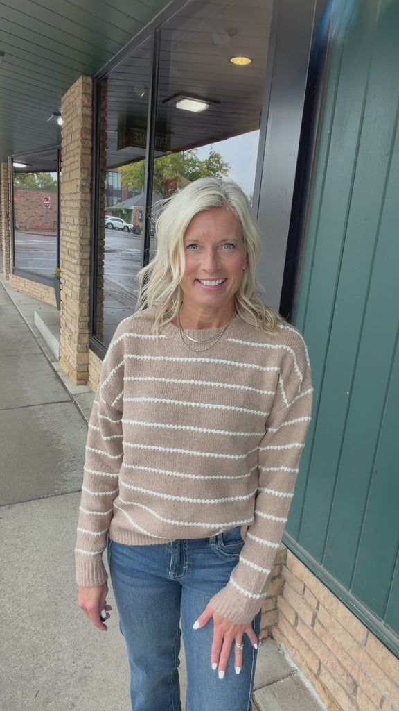Latte Contrast Stripe Sweater Top - Sweater IN FEBRUARY