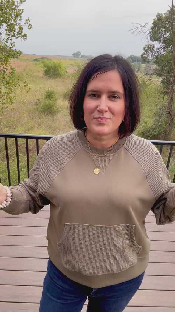 Army Green Mixed Waffle Knit Top Top - Sweatshirt TRES BIEN