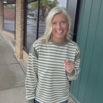 Faded Olive Stripe Contrast Panel Top Top - Sweatshirt DOE & RAE