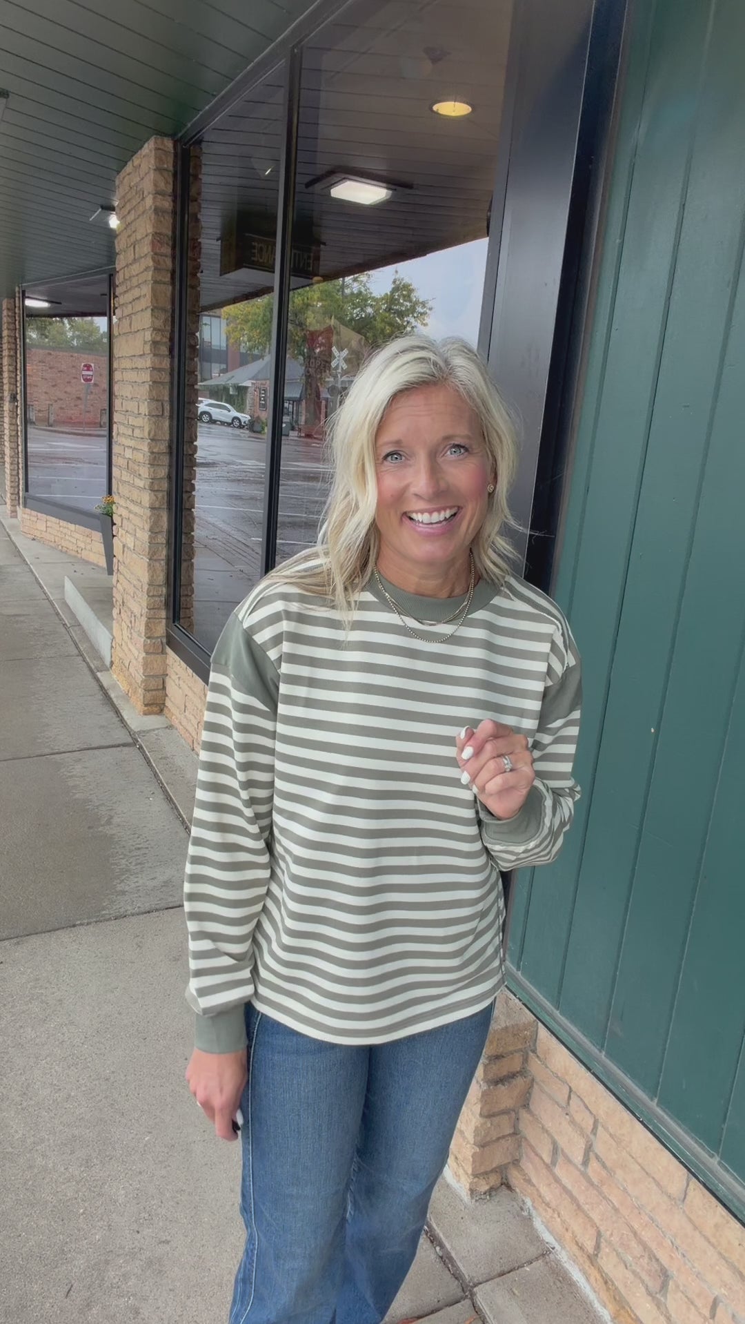 Faded Olive Stripe Contrast Panel Top Top - Sweatshirt DOE & RAE