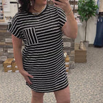 Black Striped Short Sleeve Mini Dress Dresses EE:SOME