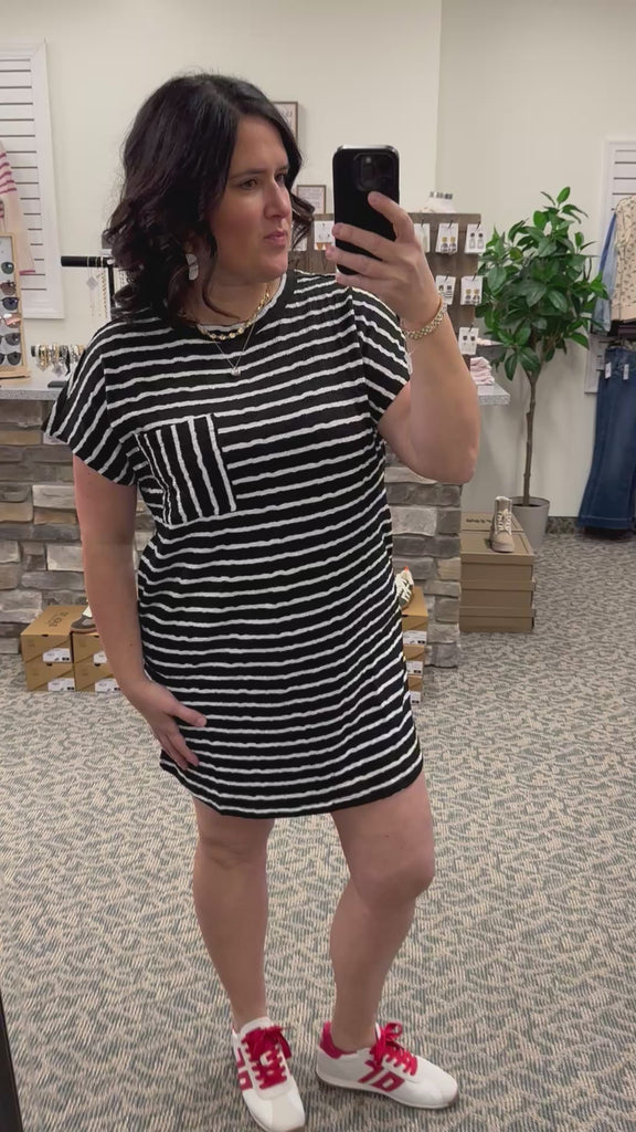 Black Striped Short Sleeve Mini Dress Dresses EE:SOME