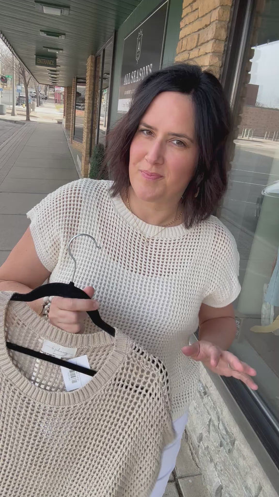 Natural Sun-Soaked Open-Knit Fishnet Sweater Top - Sweater IN FEBRUARY