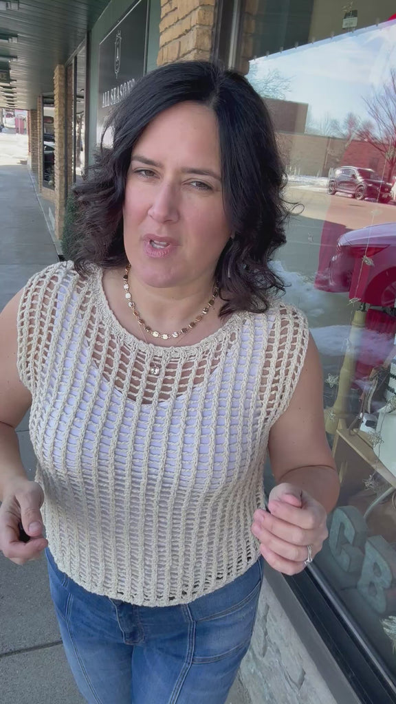 Sand Chunky Open Stitch Sweater Vest Top - Sweater DOE & RAE