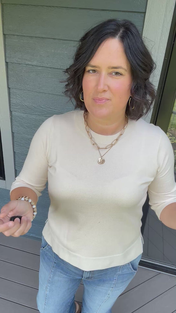 Cream Crew Neck Knit Top Top - Sweater DOE & RAE