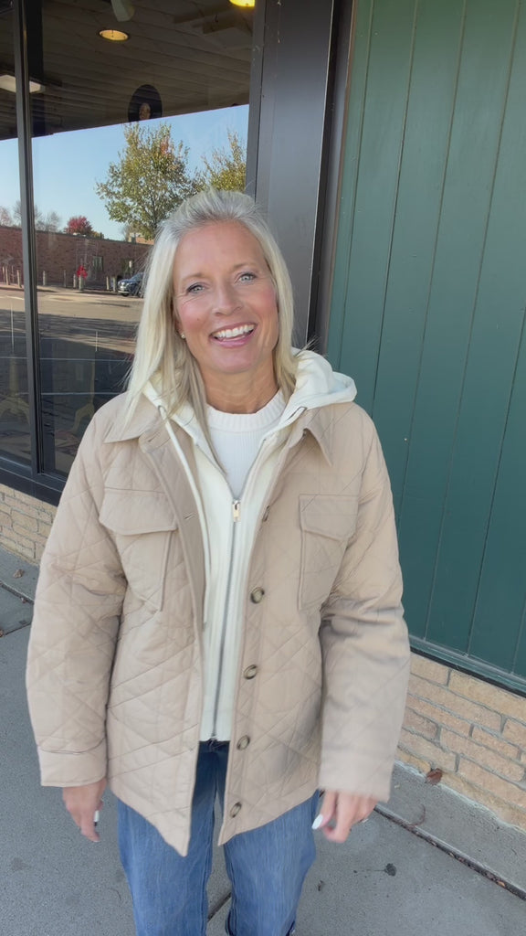 Latte Quilted Hooded Jacket Outerwear- Jackets Mystree