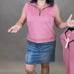 Rose Pink Zip Front Sleeveless Top Top- Sweatshirt DOE & RAE