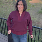 Dark Cherry Quarter Zip Pullover Tops- Sweaters RAE MODE