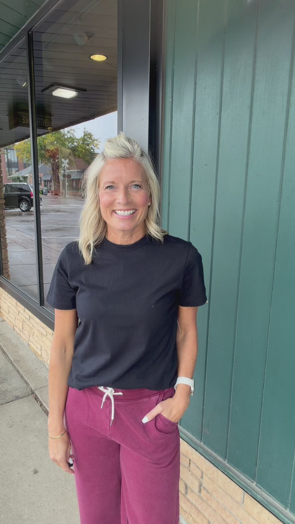 Black Regina Cotton Crew Neck Tee Top - Tee RD Style