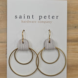 Cream Leather & Gold Double Circle Earrings