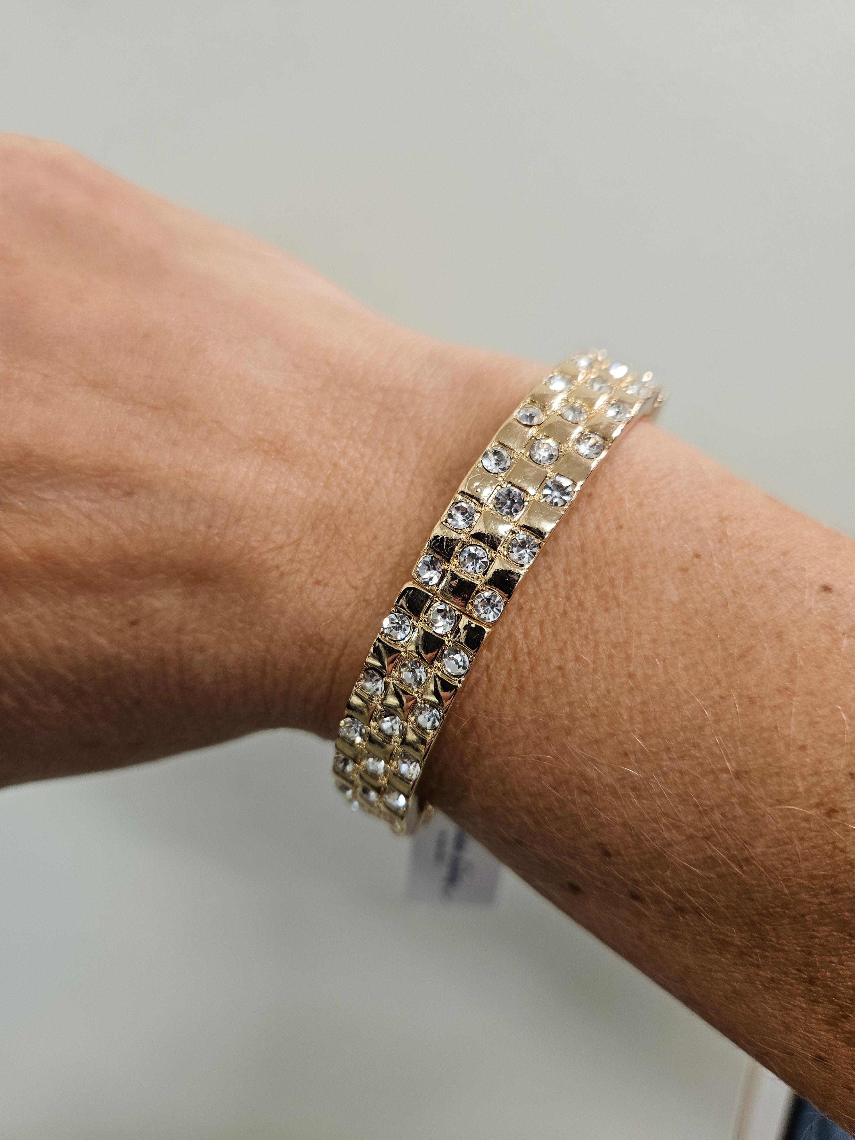 Gold Crystal Squared Stretch Bracelet Jewelry- Bracelet WHAT'S HOT