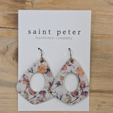 Peach Floral Angled Teardrop Earrings