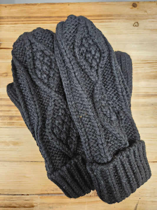 Black Cable Knit Mittens