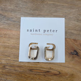 Green Checkered Rectangular Huggie Earring