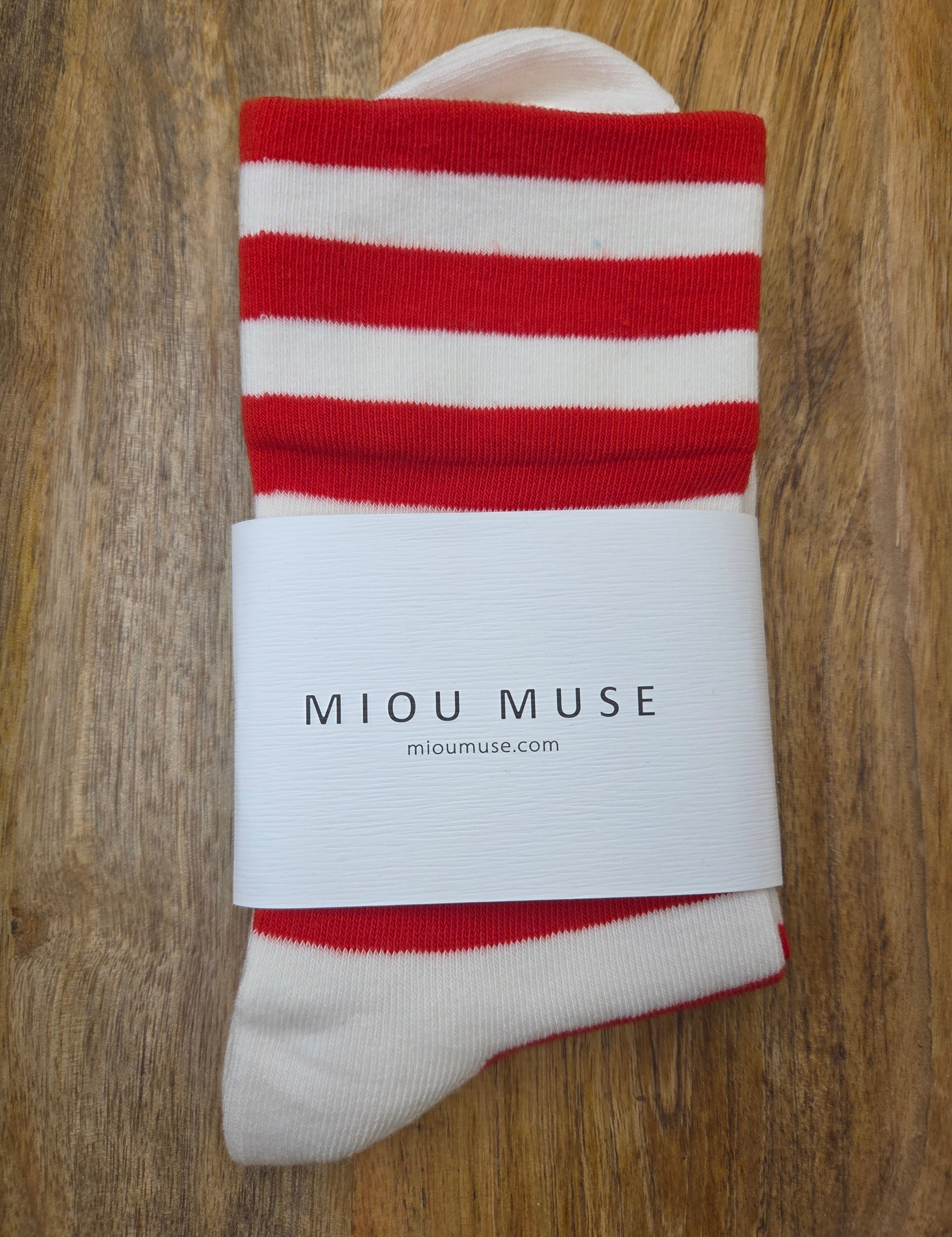 Cream/Red Striped Socks Accessories- Socks MIOU MUSE