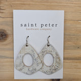 Cream Floral Angled Teardrop Earrings