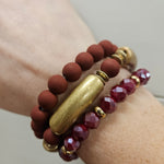 Maroon Clay, Gold & Crystal Bracelets (3) Jewelry- Bracelets WHAT'S HOT