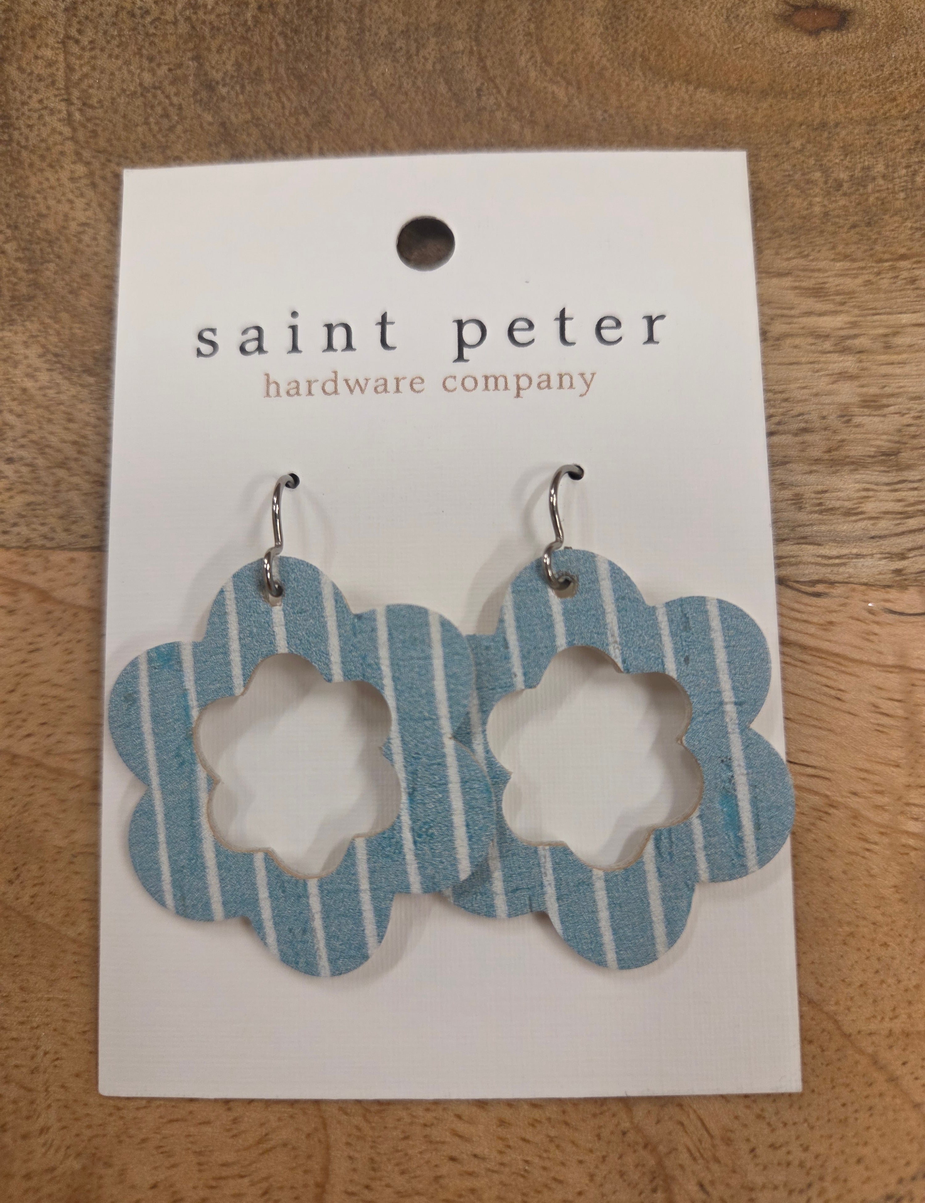 Powder Blue Floral Stripe Earrings Jewelry - Earrings St. Peter Hardware