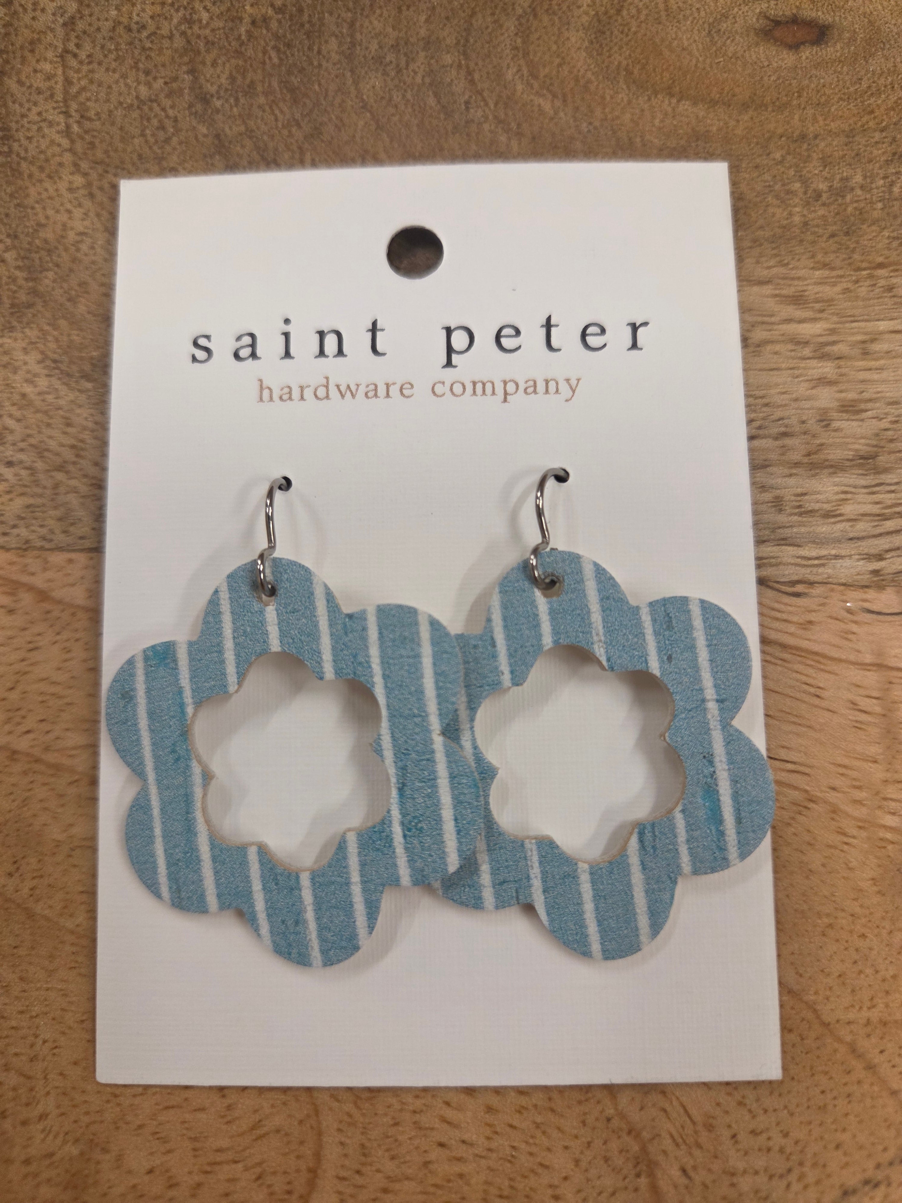 Powder Blue Floral Stripe Earrings Jewelry - Earrings St. Peter Hardware