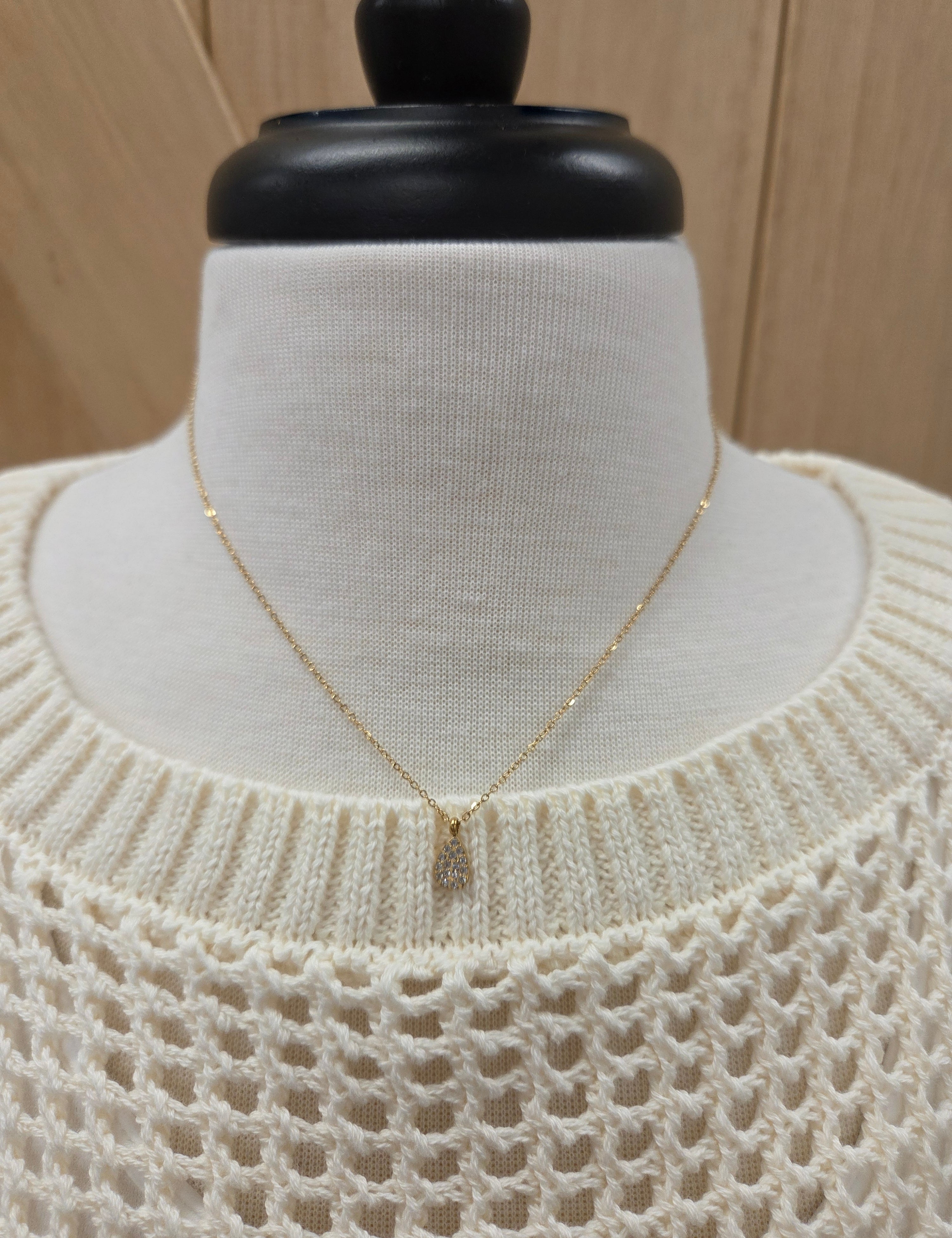 Luxe Gold Necklace w/ Teardrop Rhinestone Pendant Jewelry- Necklace PANACHE