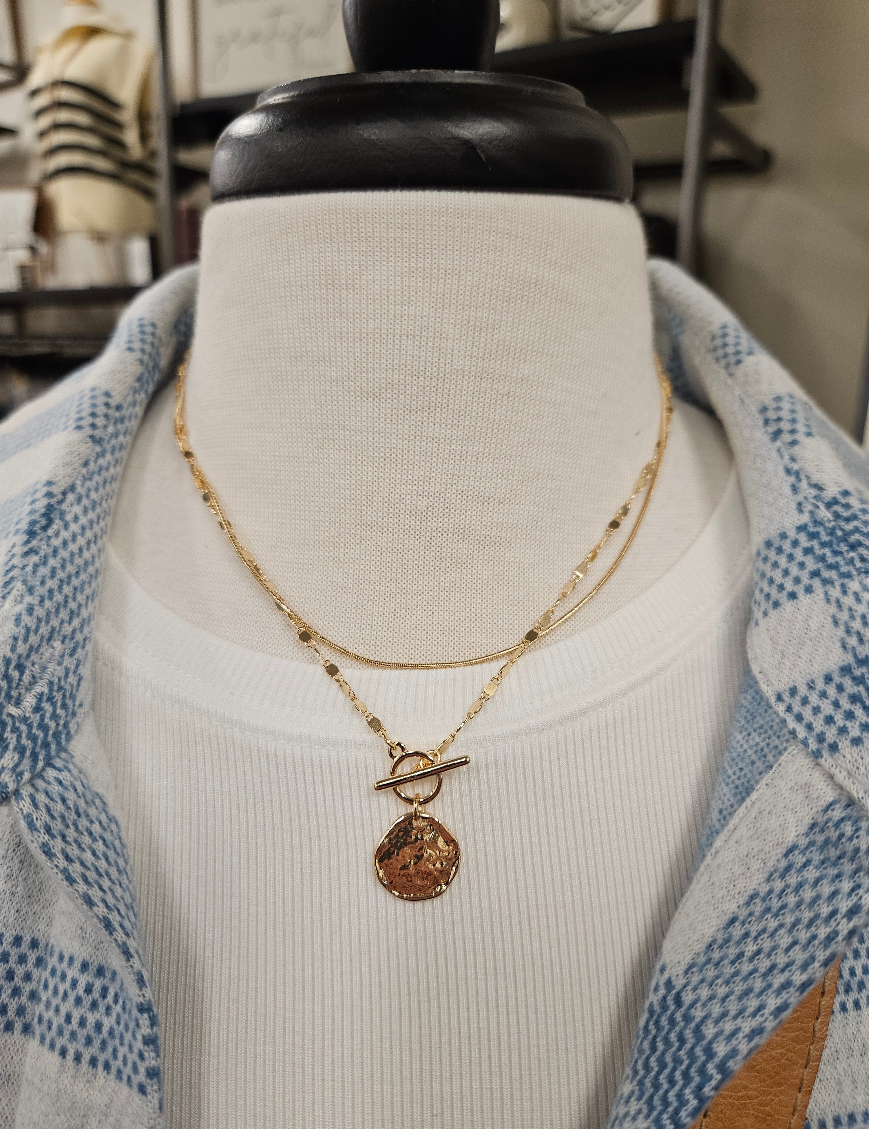 Gold Thin Multi Chain Toggle Necklace Jewelry- Necklace WHAT'S HOT
