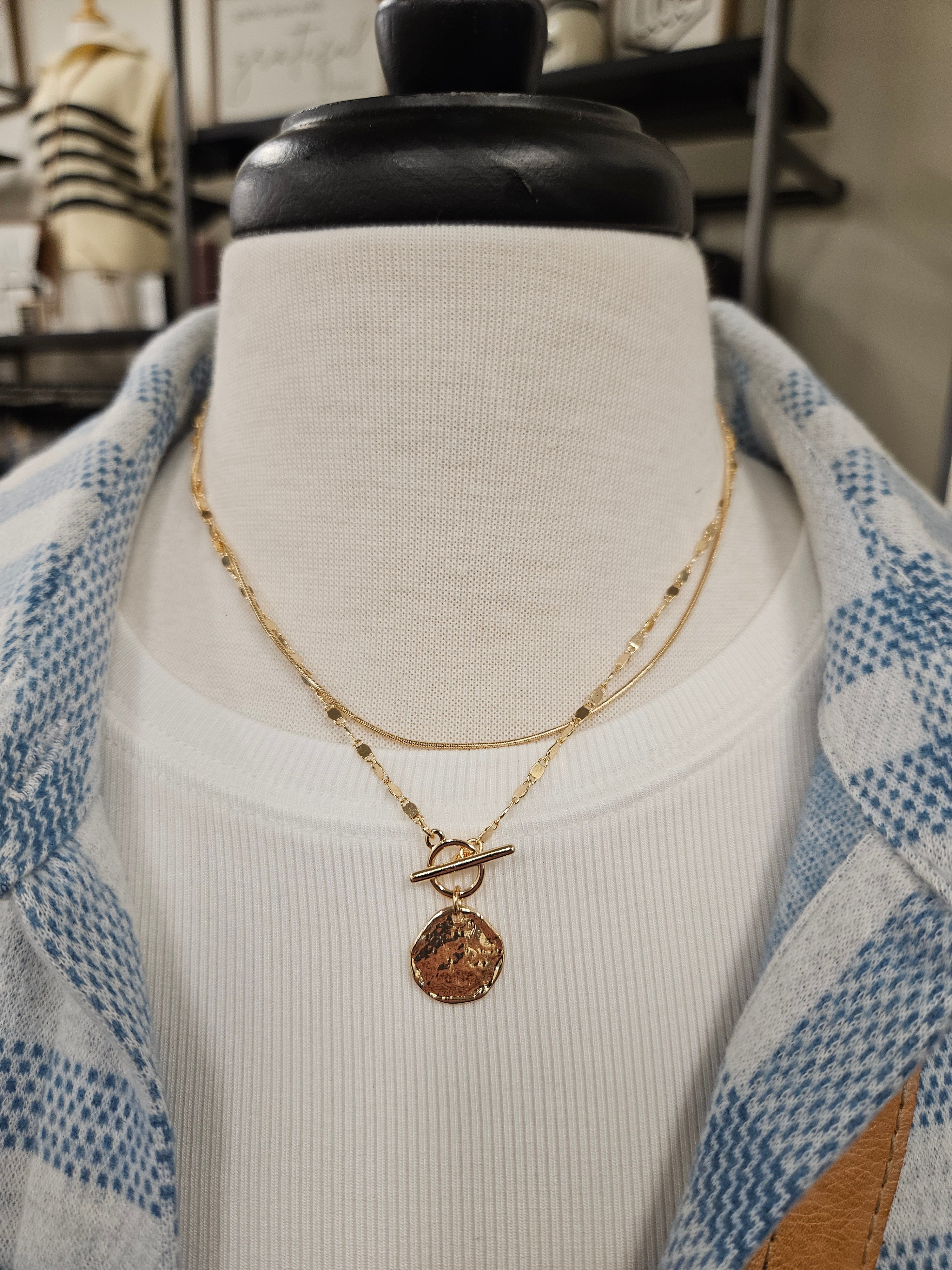 Gold Thin Multi Chain Toggle Necklace Jewelry- Necklace WHAT'S HOT