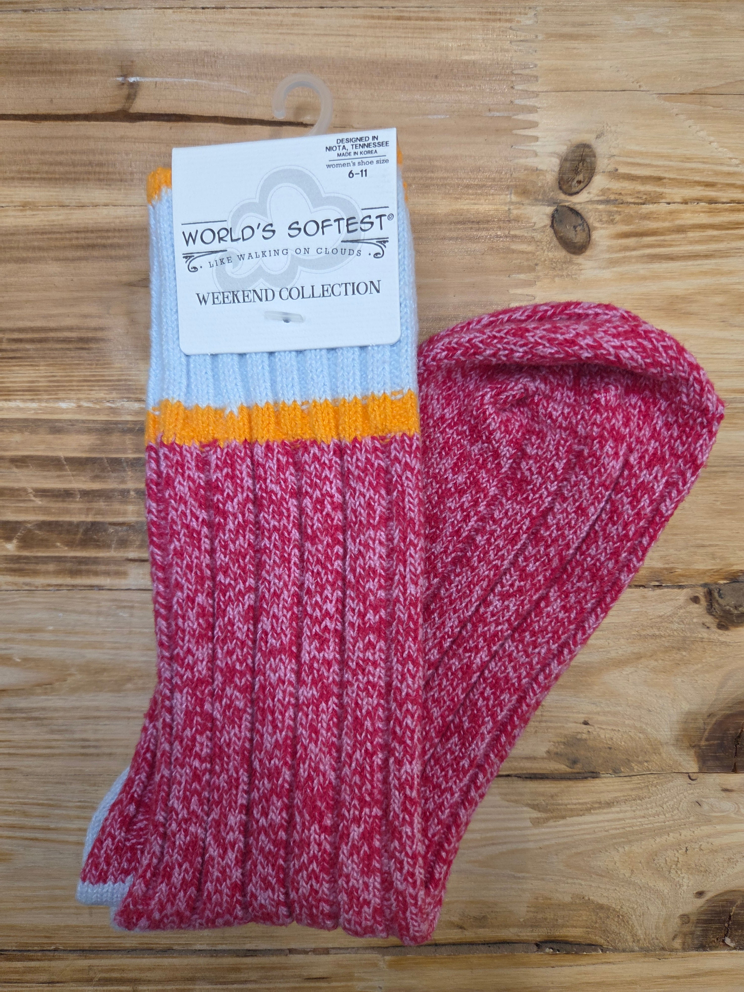 Pink/Blue/Orange Ragg Crew Socks — World's Softest Accessories - Socks World's Softest