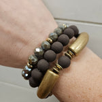 Brown Clay, Gold & Crystal Bracelets (3) Jewelry- Bracelets WHAT'S HOT