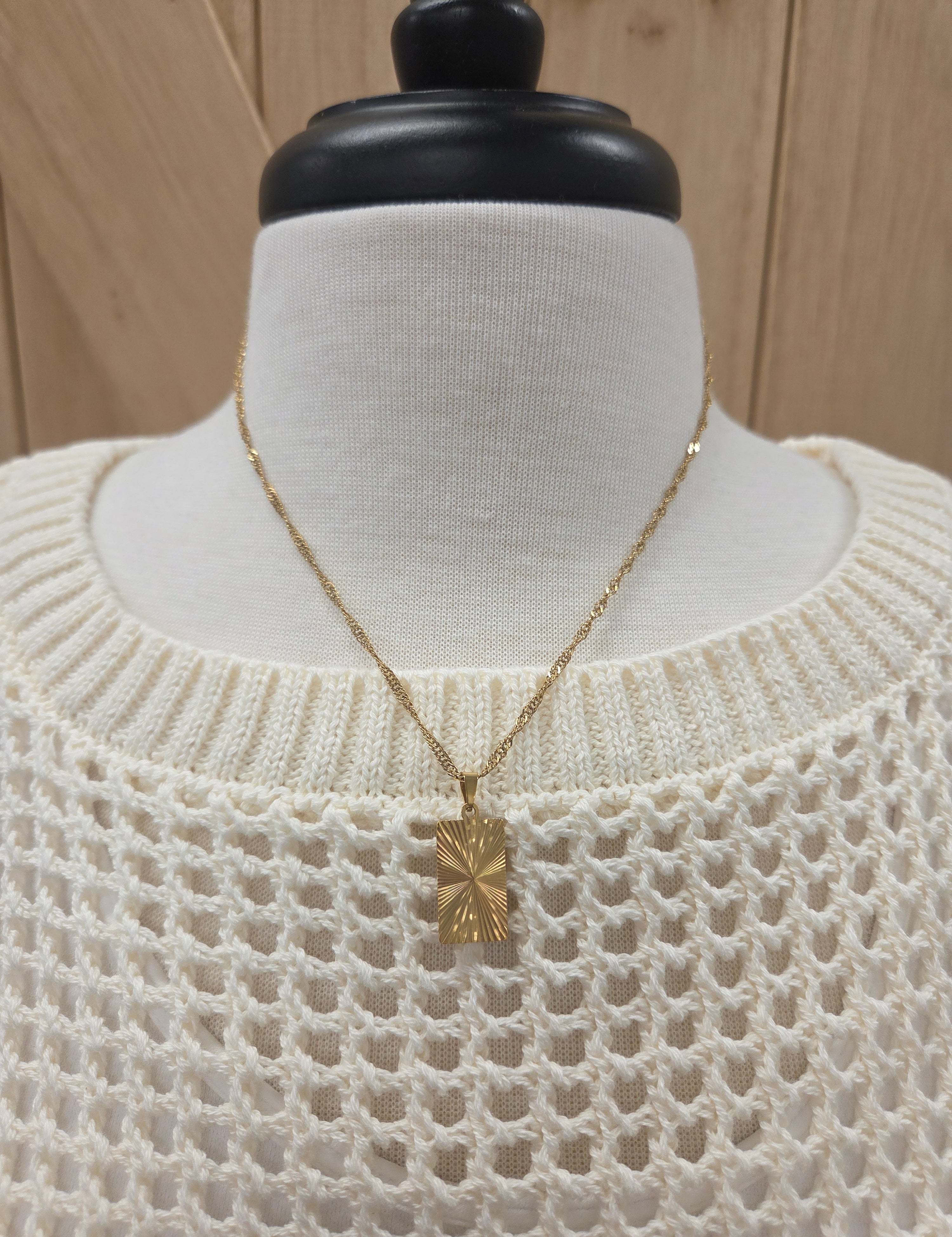 Luxe Gold Textured Rectangle Pendant Necklace Jewelry- Necklace PANACHE