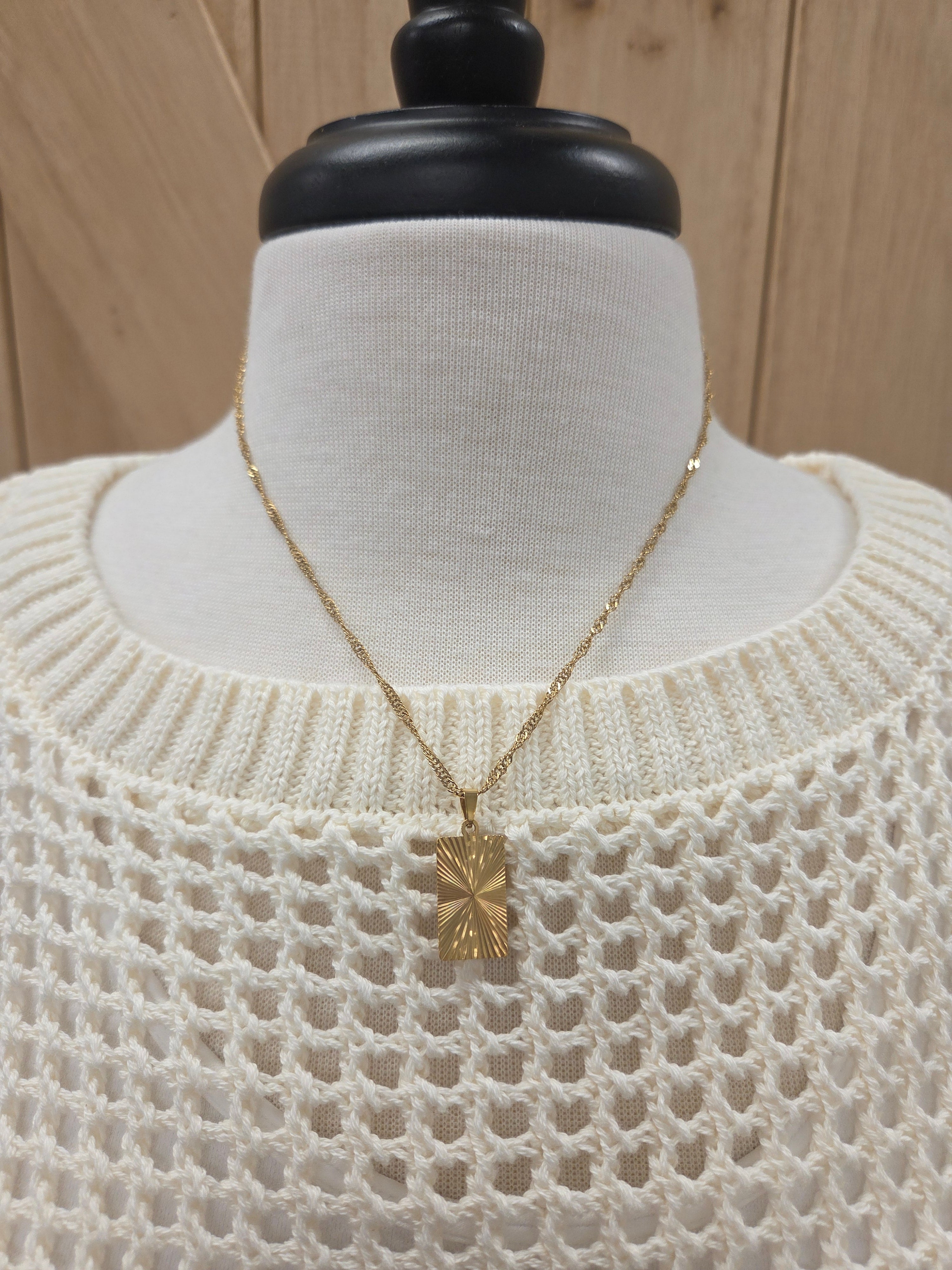 Luxe Gold Textured Rectangle Pendant Necklace Jewelry- Necklace PANACHE