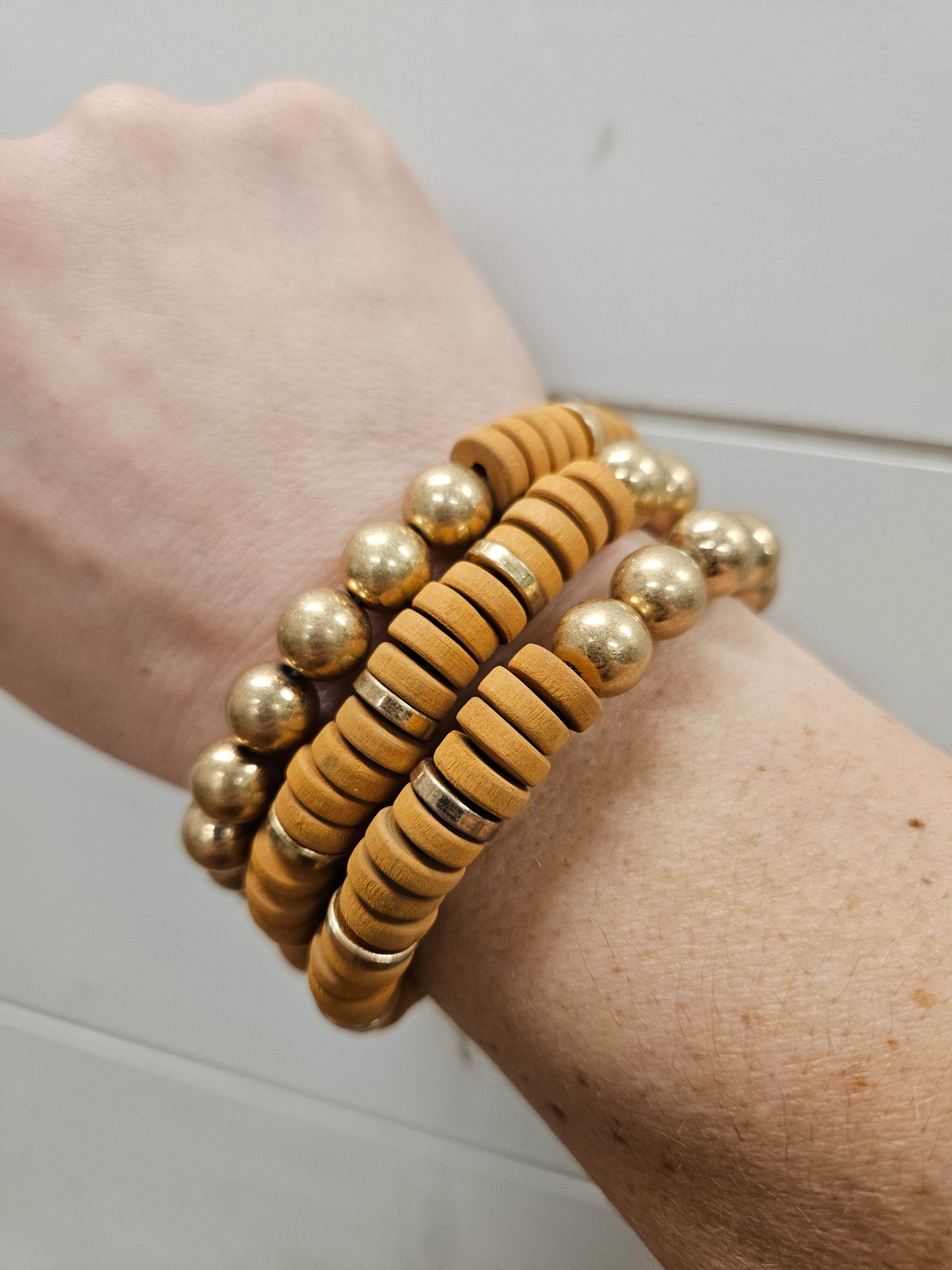Mustard Wood & Gold Bracelets (3) Jewelry- Bracelets WHAT'S HOT