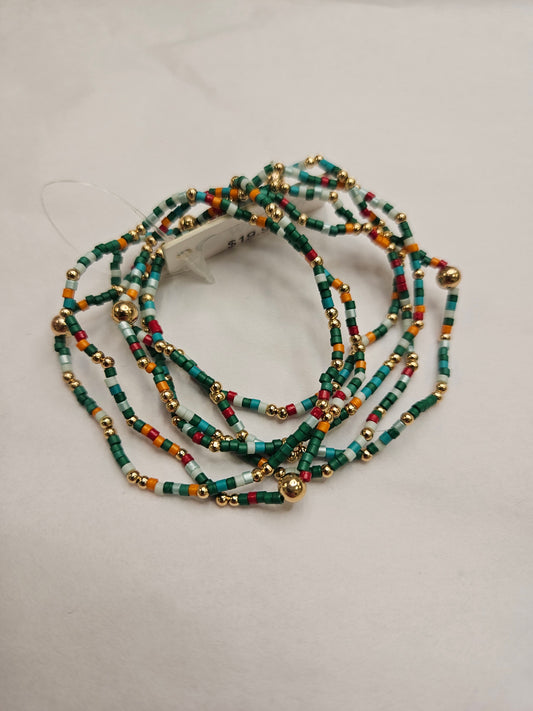 Multi Row Green Multi Seed Bead Bracelet Jewelry- Bracelet WHAT'S HOT