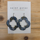 Navy Floral Quartrefoil Earrings