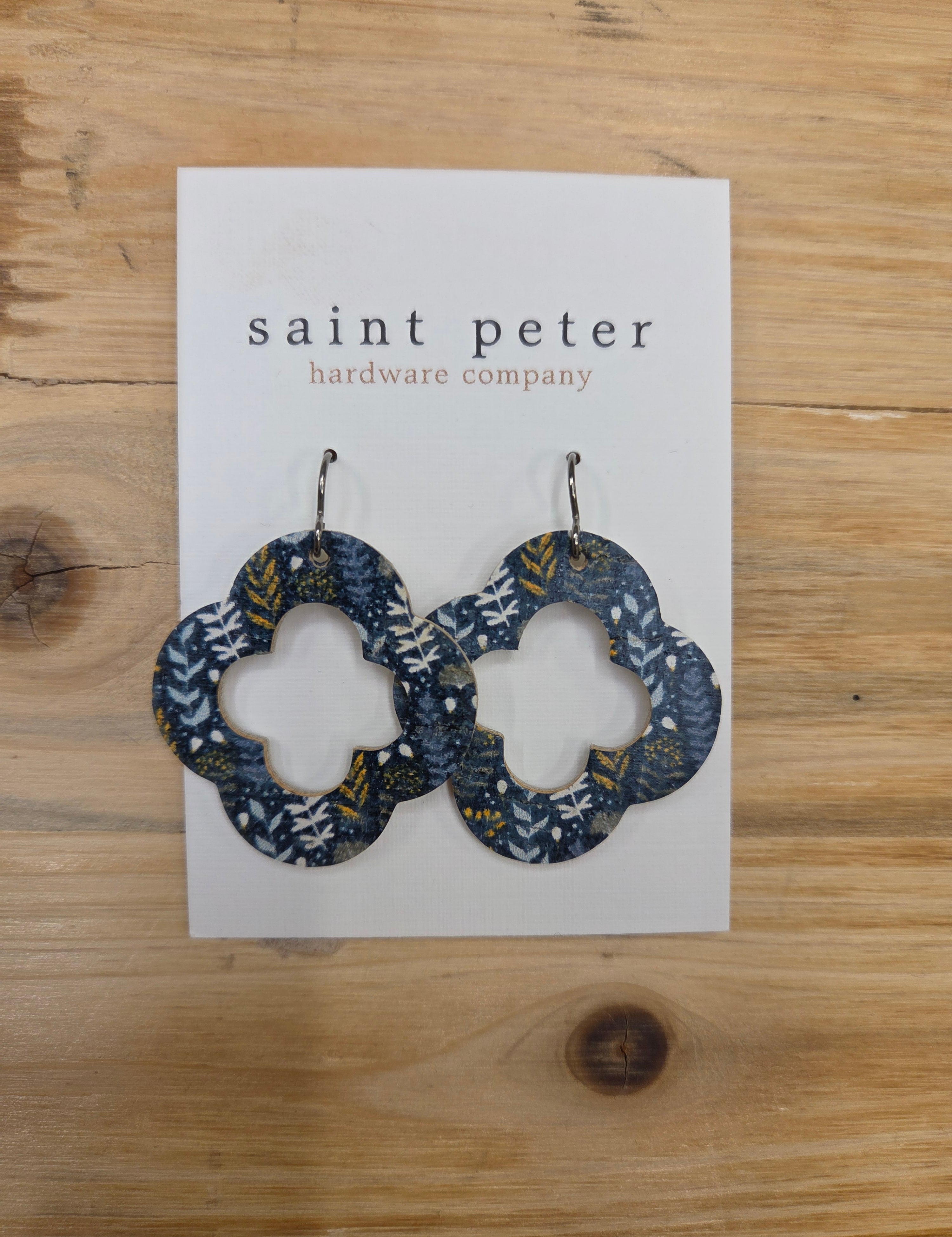 Navy Floral Quartrefoil Earrings Jewelry - Earrings St. Peter Hardware