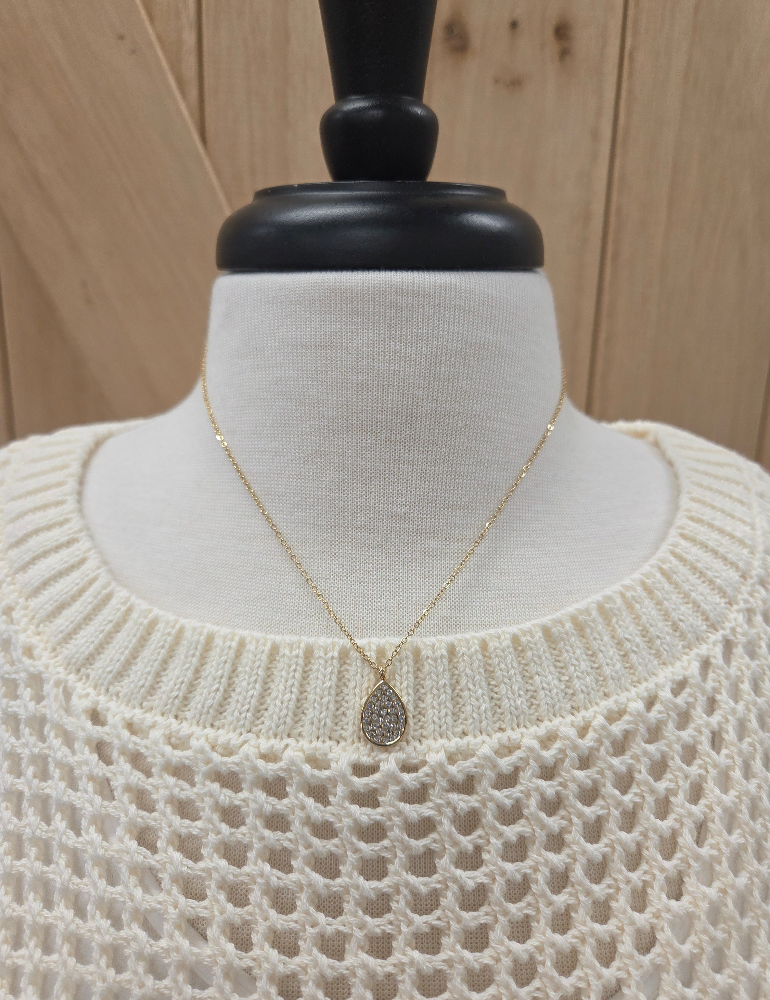 Luxe Gold Teardrop Rhinestone Pendant Necklace Jewelry- Necklace PANACHE