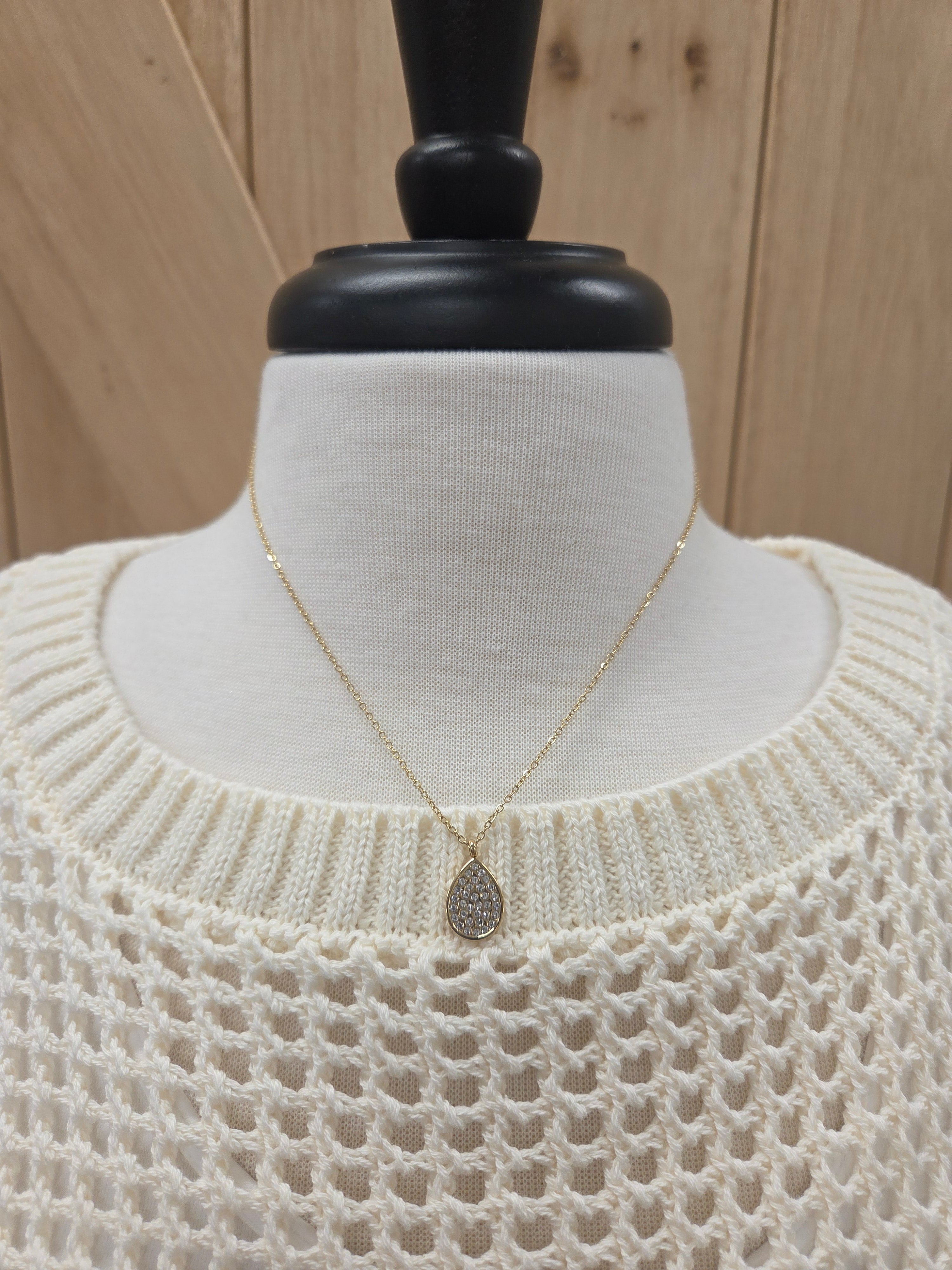Luxe Gold Teardrop Rhinestone Pendant Necklace Jewelry- Necklace PANACHE
