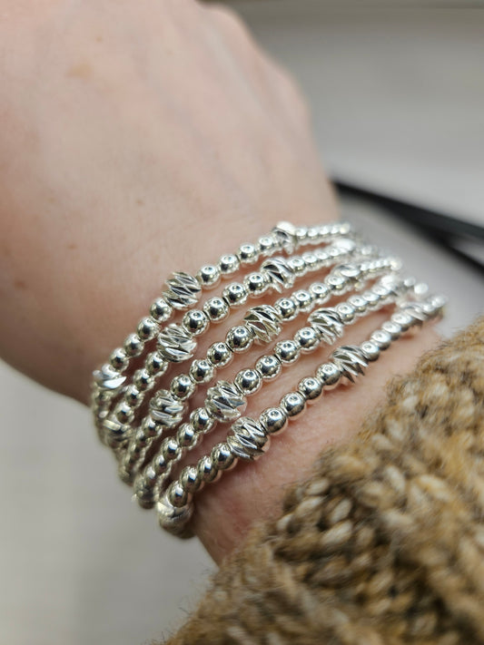 Water Resistant Set of 5 Silver Beaded Bracelet Jewelry- Bracelet WHAT'S HOT