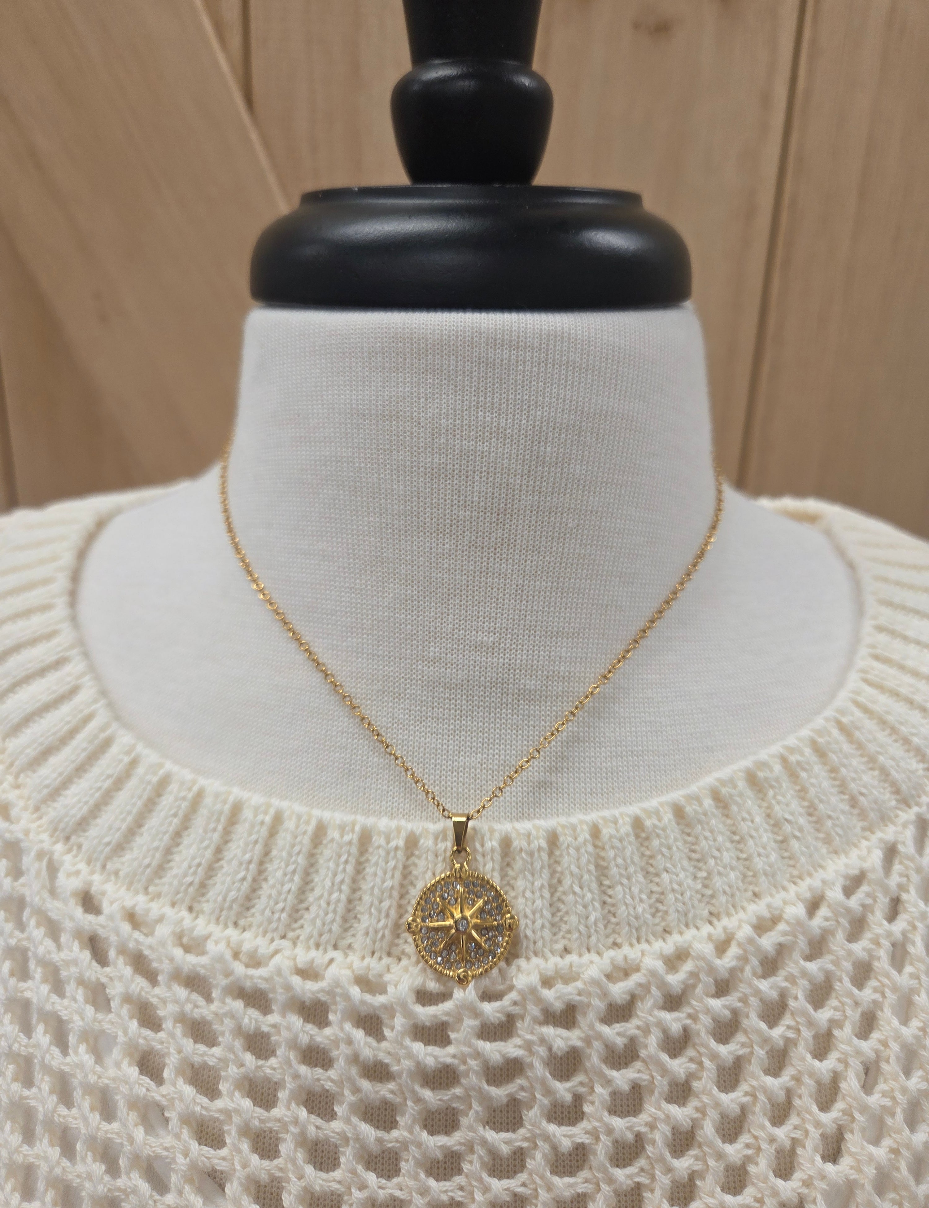 Luxe Gold Rhinestone Compass Necklace Jewelry- Necklace PANACHE