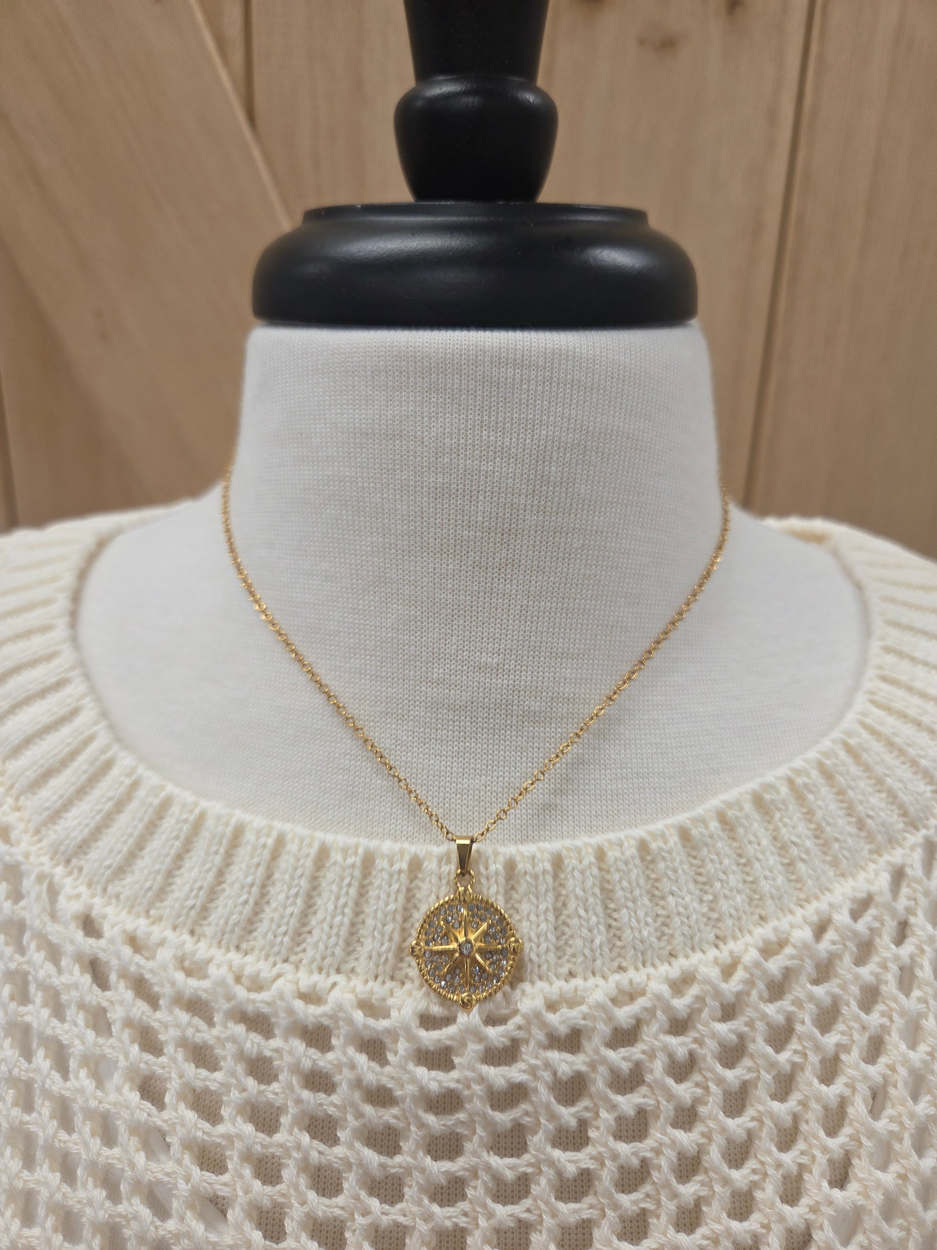 Luxe Gold Rhinestone Compass Necklace Jewelry- Necklace PANACHE