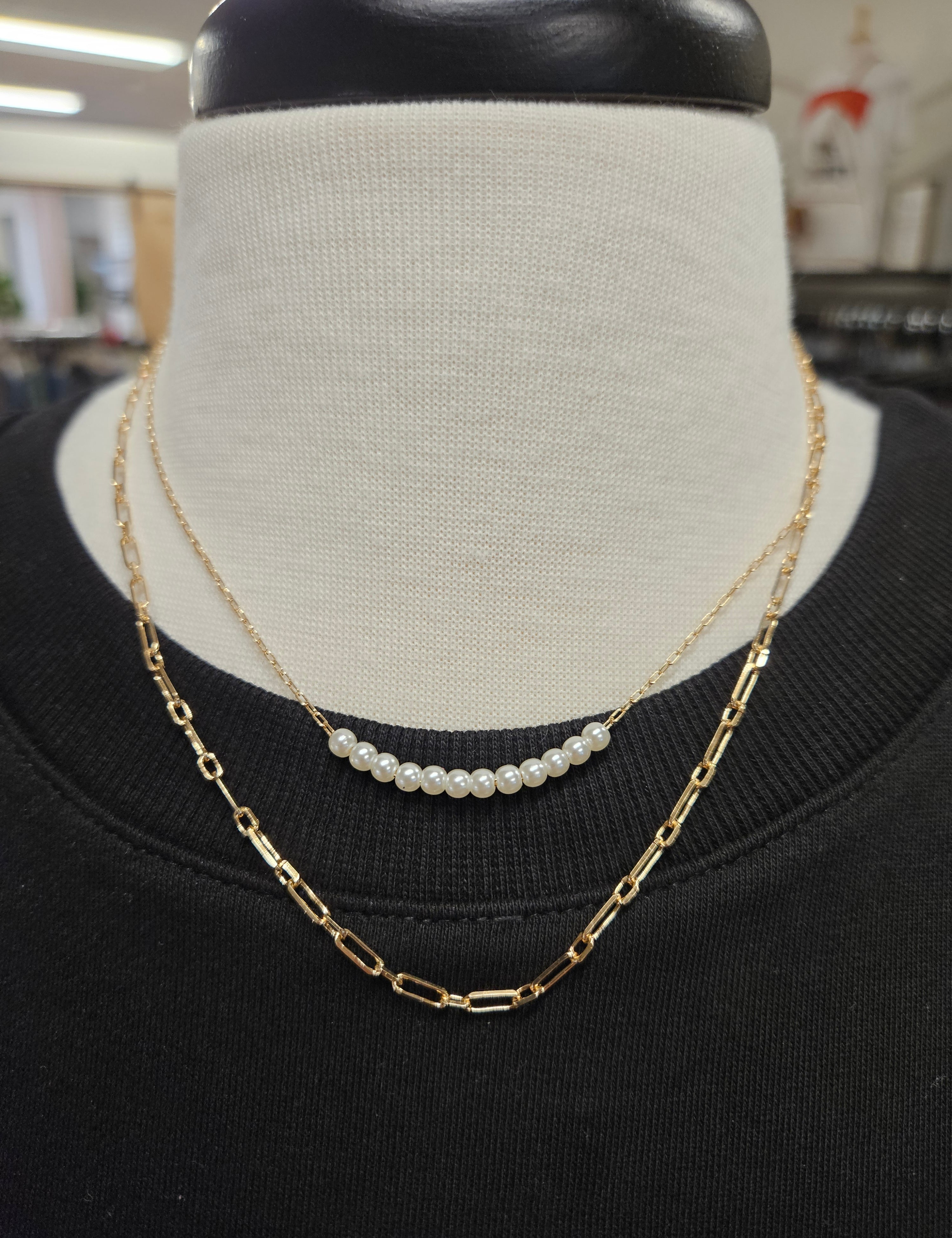 Double Layered Pearl Beaded Gold Necklace (water resistant) Jewelry- Necklace WHAT'S HOT