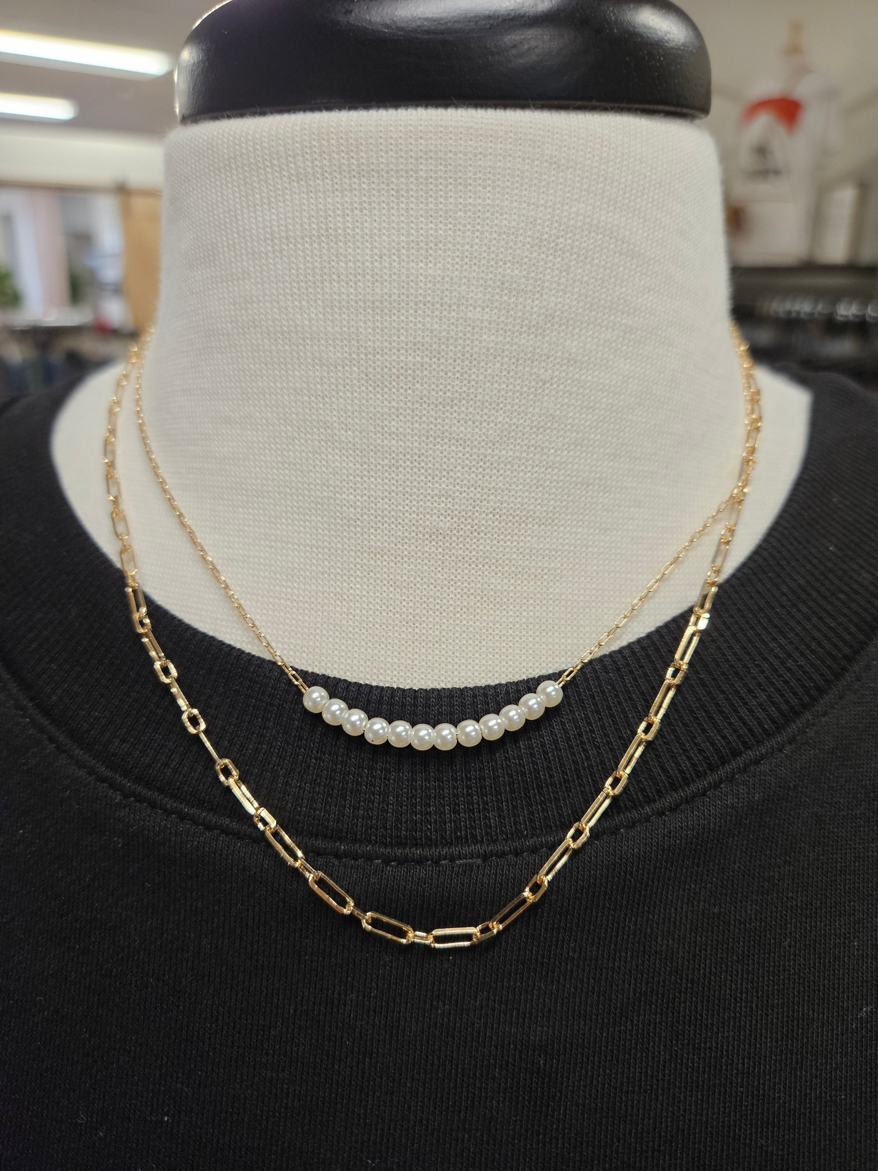 Double Layered Pearl Beaded Gold Necklace (water resistant) Jewelry- Necklace WHAT'S HOT
