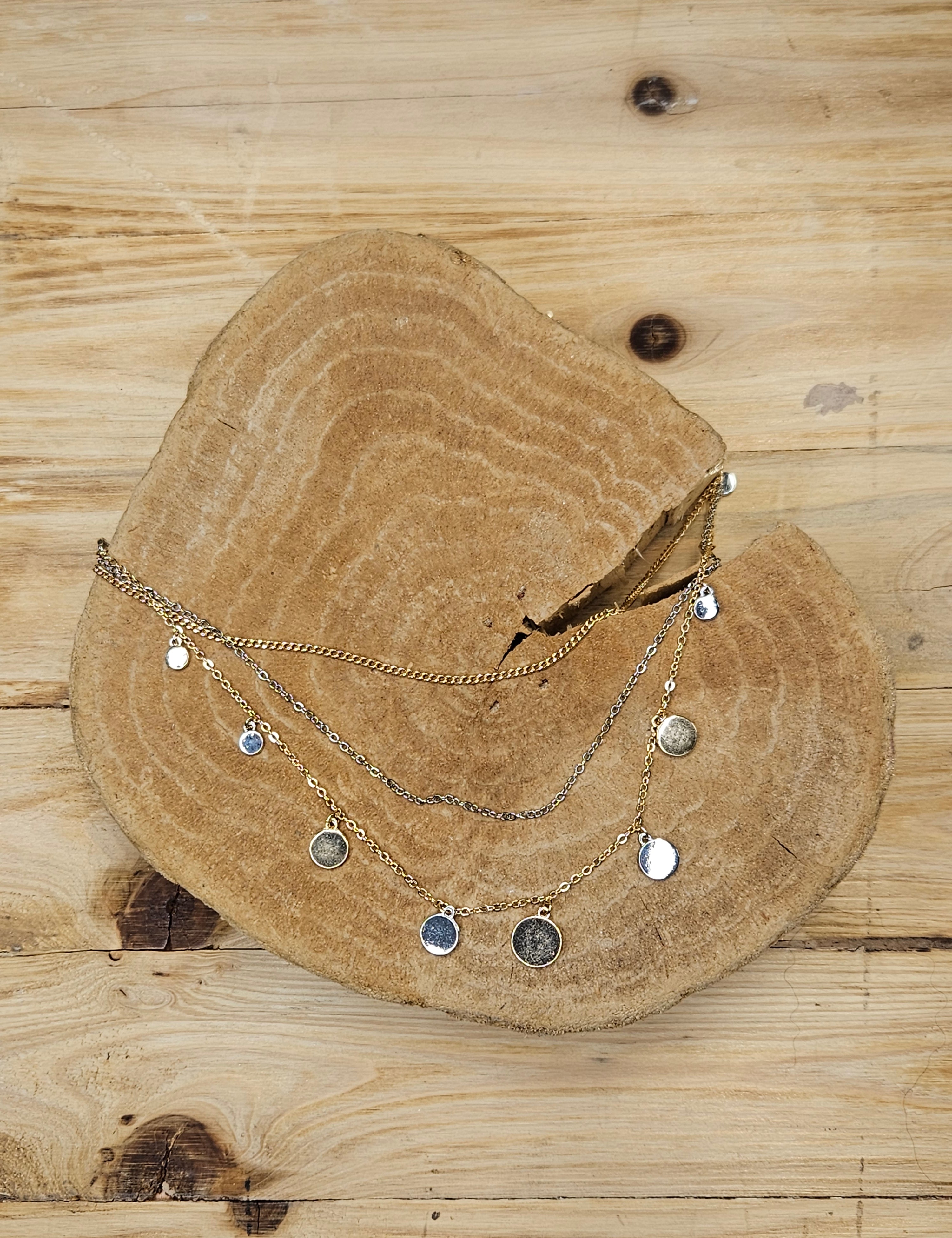 Gold & Silver Triple Layered Necklace Jewelry- Necklace WHAT'S HOT
