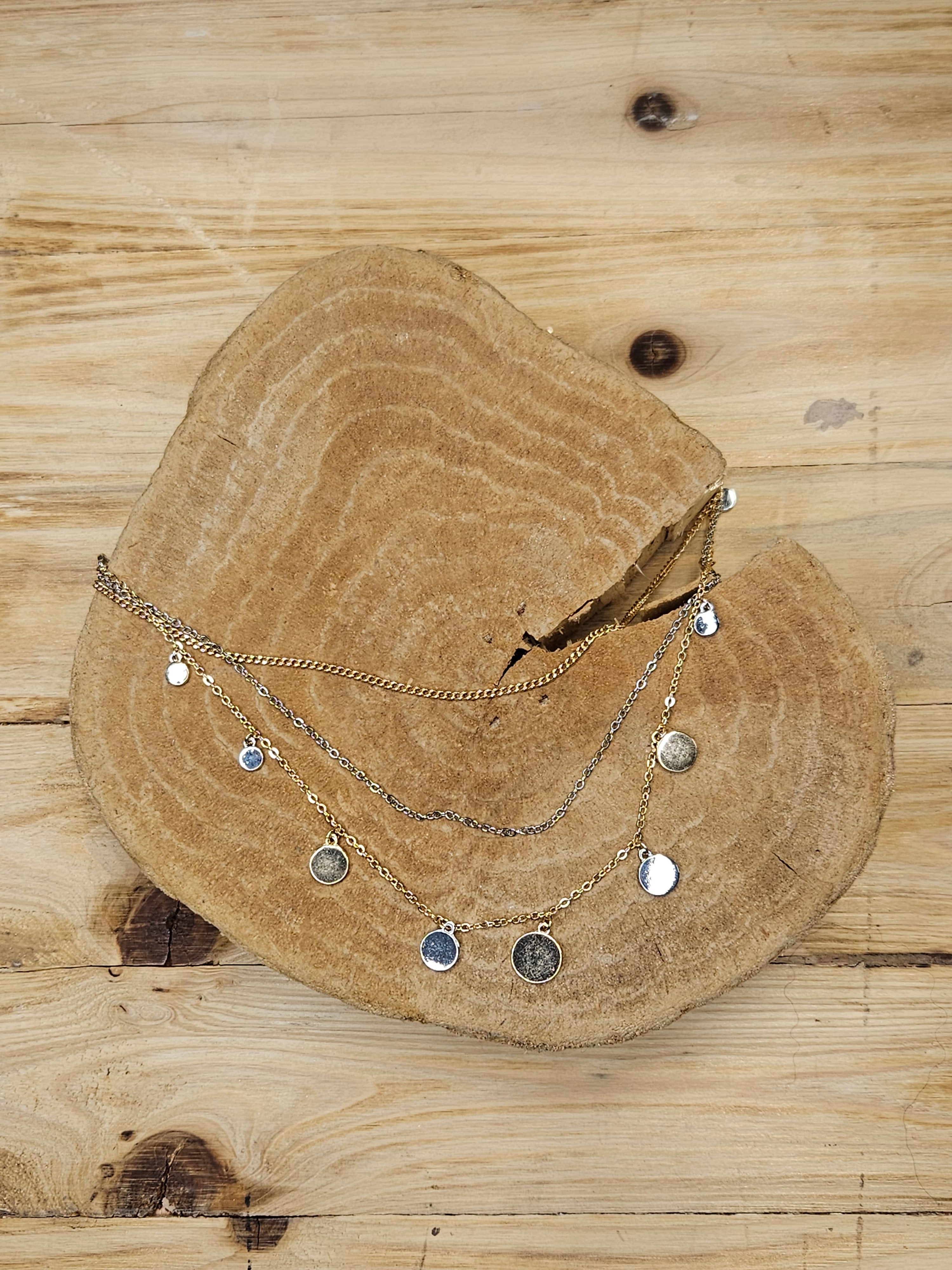Gold & Silver Triple Layered Necklace Jewelry- Necklace WHAT'S HOT