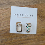 Green Checkered Rectangular Huggie Earring