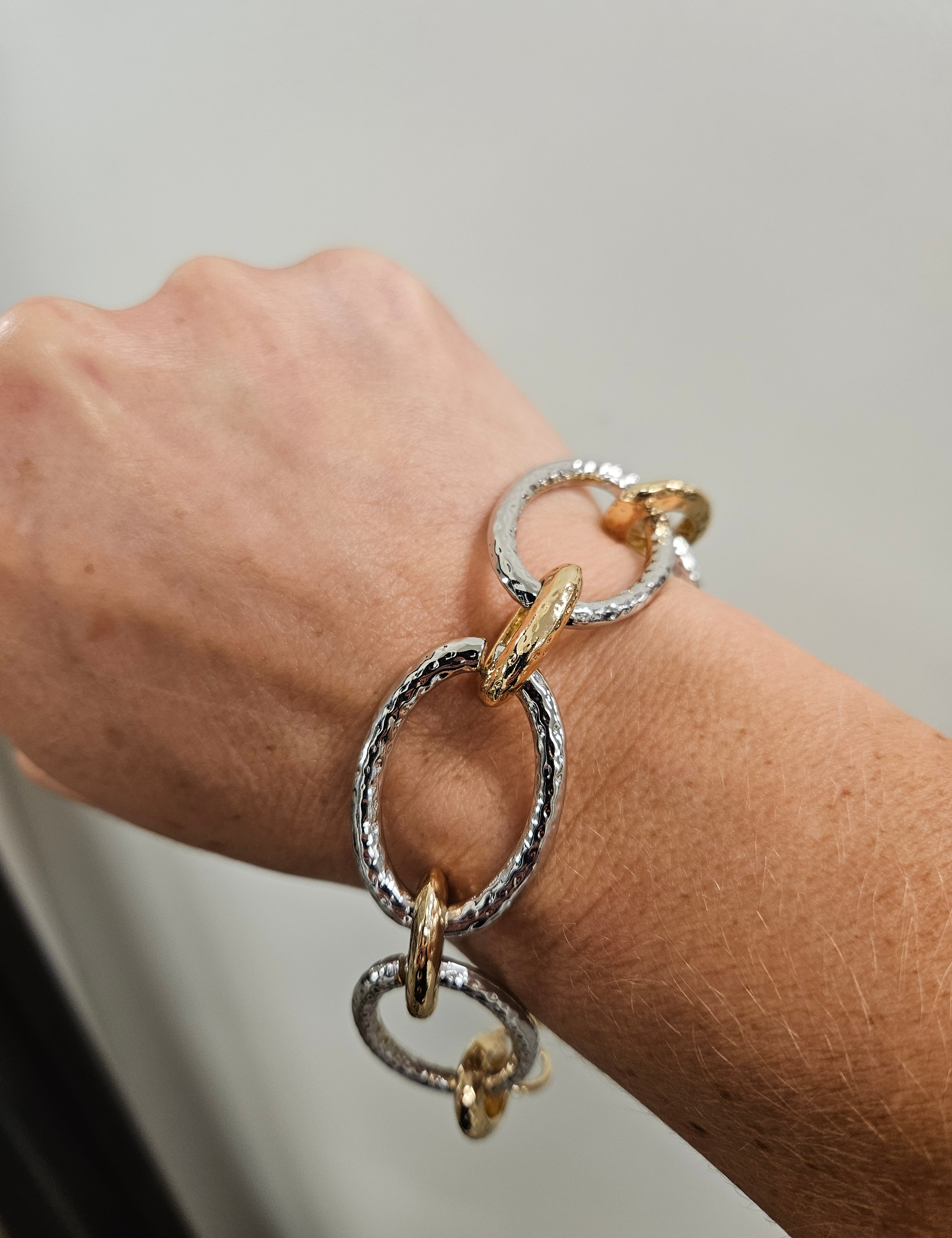 Gold & Silver Hammered Chain Bracelet Jewelry- Bracelet WHAT'S HOT