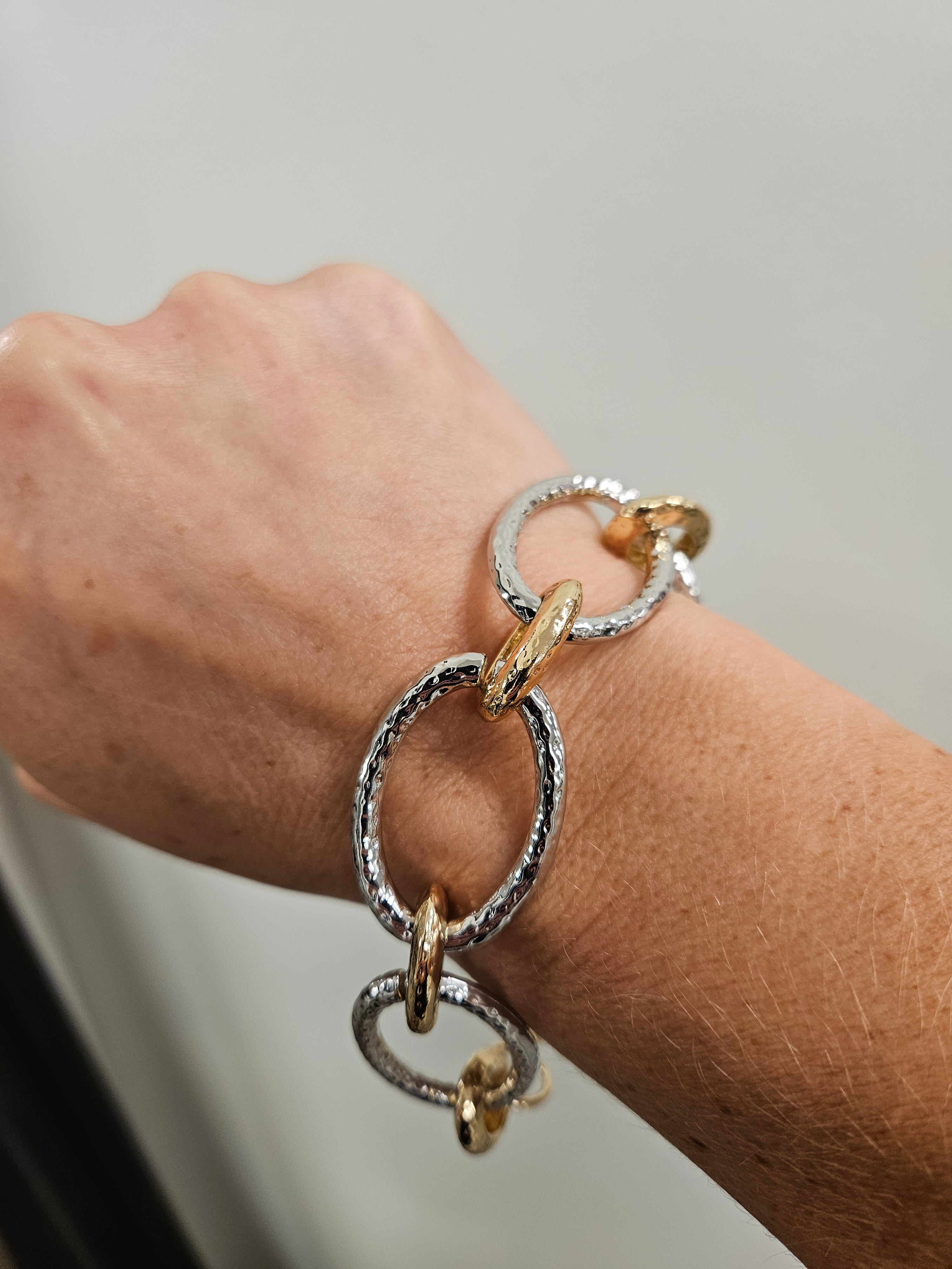 Gold & Silver Hammered Chain Bracelet Jewelry- Bracelet WHAT'S HOT