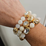 Natural Stone & Gold Set of 3 Rhinestone Bracelets Jewelry- Bracelet WHAT'S HOT