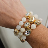 Natural Stone & Gold Set of 3 Rhinestone Bracelets Jewelry- Bracelet WHAT'S HOT