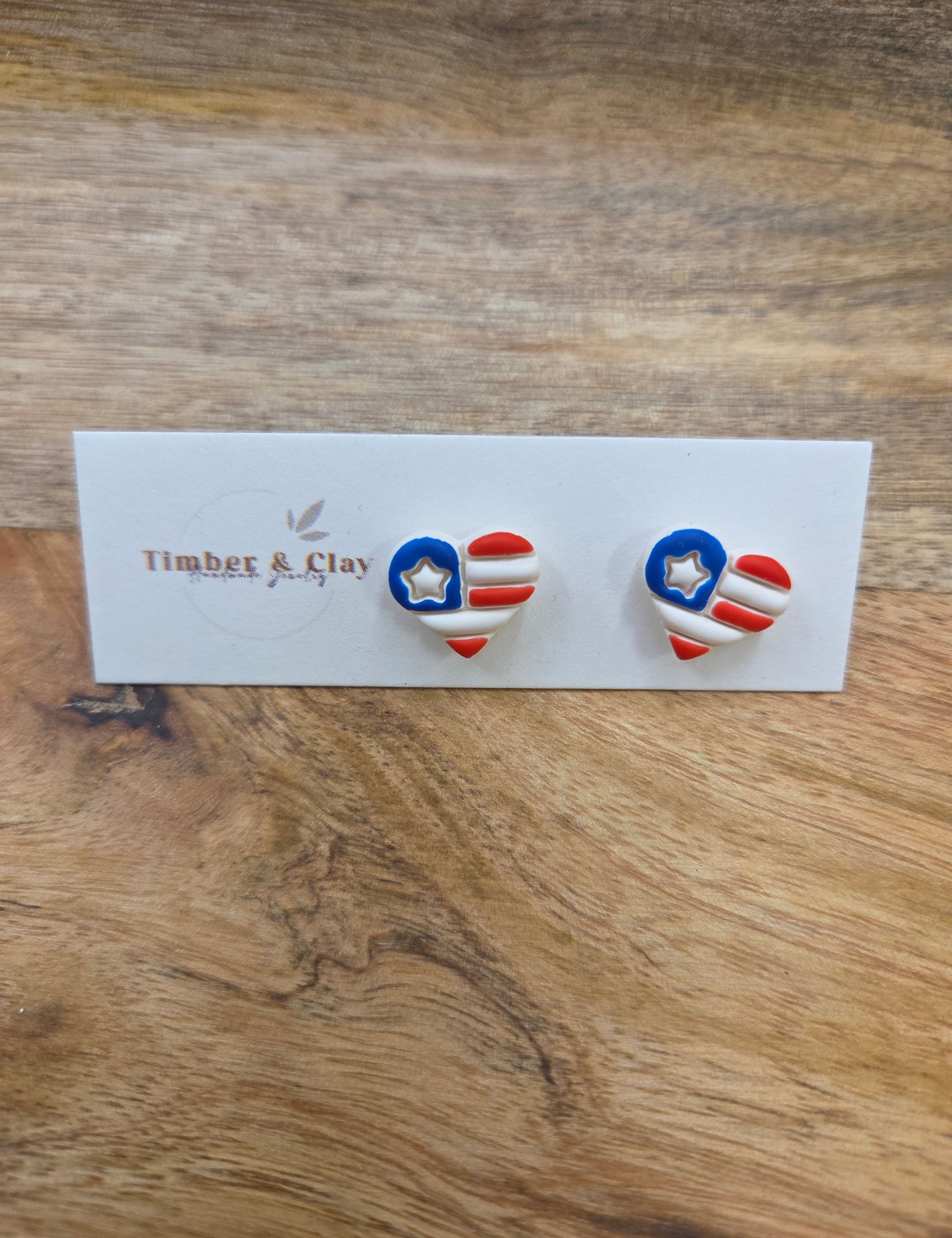 Patriotic Heart Stud Earrings Jewelry - Earrings Timber & Clay
